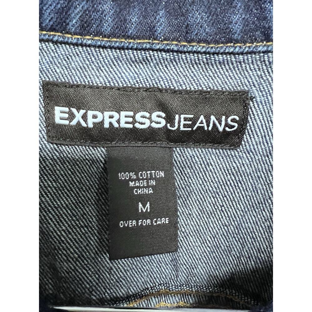 Express Jeans Womens Denim Jacket Dark Wash Medium Boho Western Grunge Indie - Picture 7 of 9
